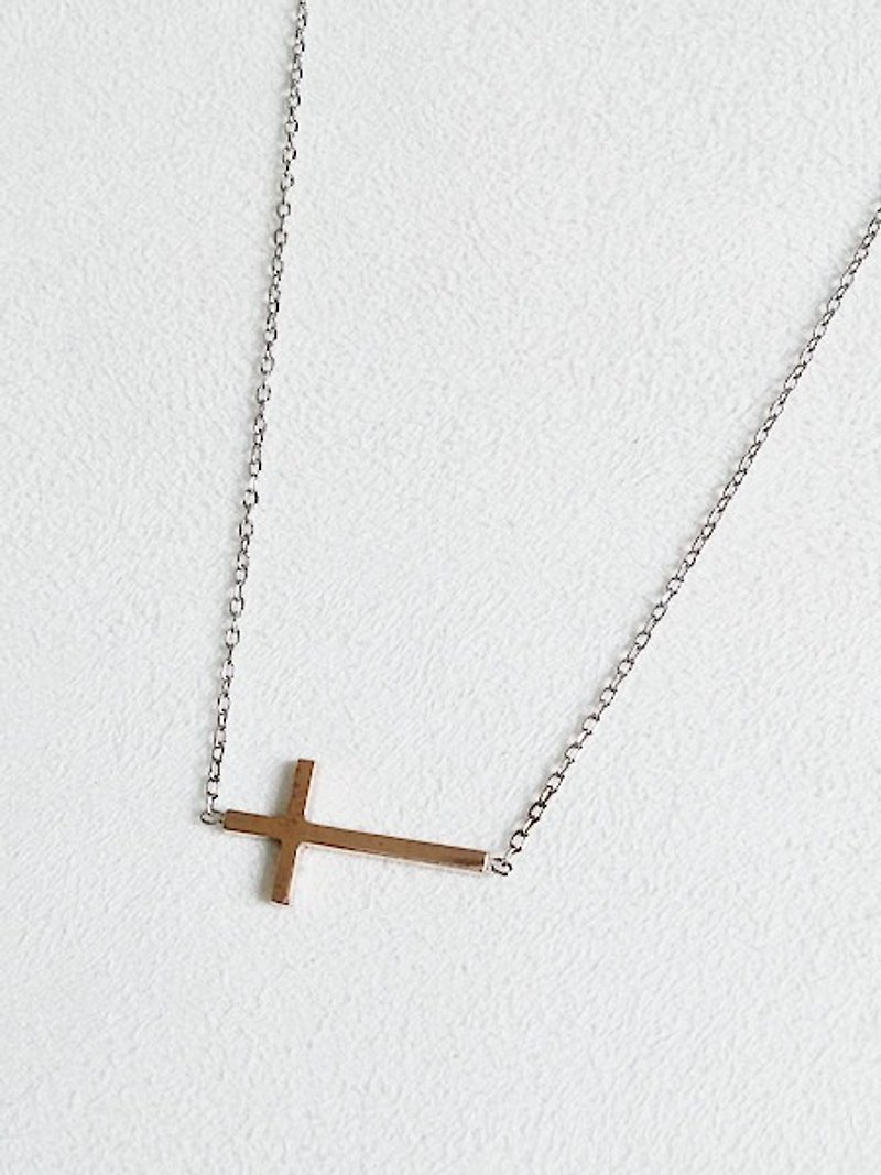 Cross/Necklace/Sterling Silver/Rose alloy/By hand【ZHÀO】SZN1605 - Necklaces - Other Metals Pink