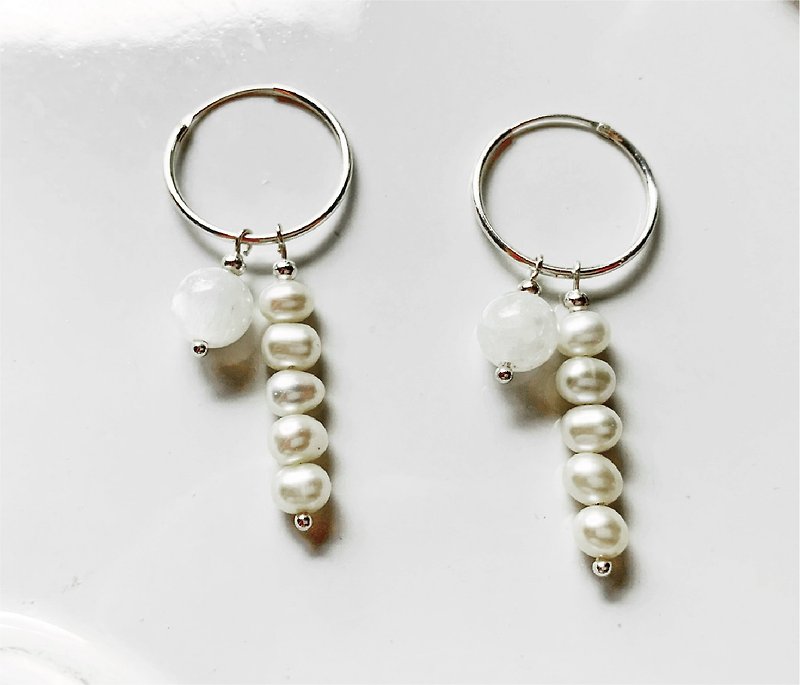925 Silver drop pearl small ear hooks - ต่างหู - ไข่มุก ขาว