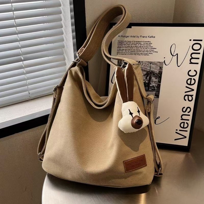 Crossbody bag backpack shoulder bag large capacity canvas bag exchange gift birthday gift - Handbags & Totes - Other Materials Khaki