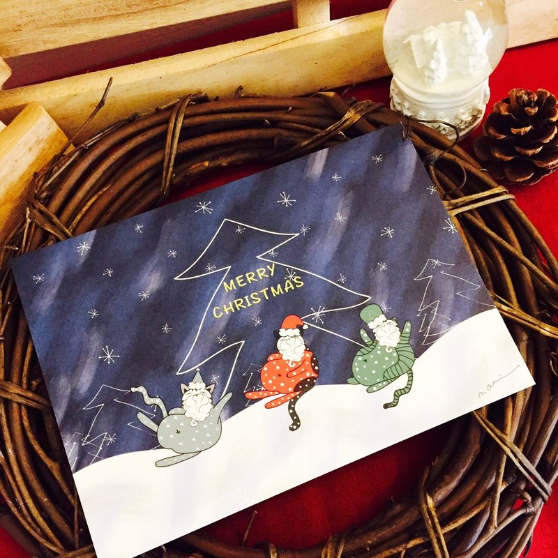 記憶中的christmas明信片(聖誕貓貓) - 卡片/明信片 - 紙 藍色