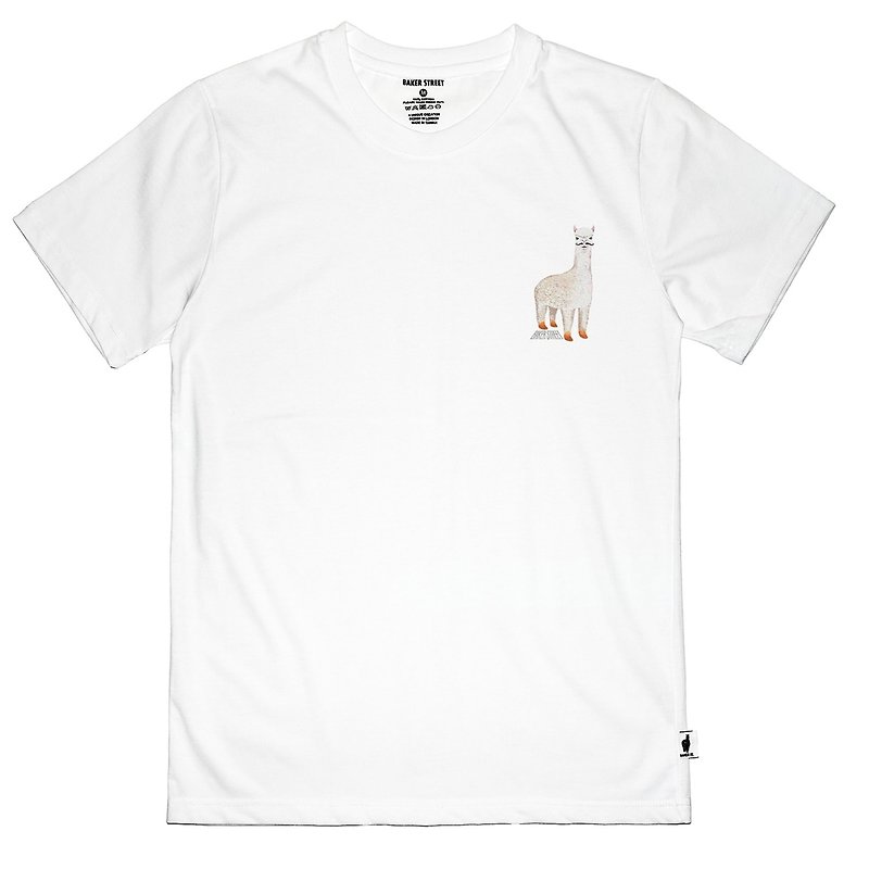 British Fashion Brand -Baker Street- Mustache Alpaca Printed T-shirt - เสื้อยืดผู้ชาย - ผ้าฝ้าย/ผ้าลินิน 