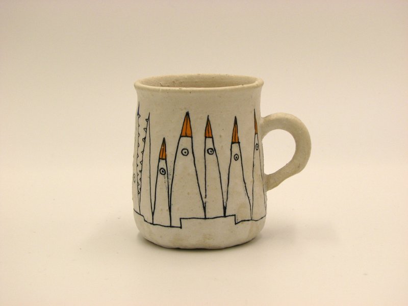 bird coffee cup - Cups - Pottery White