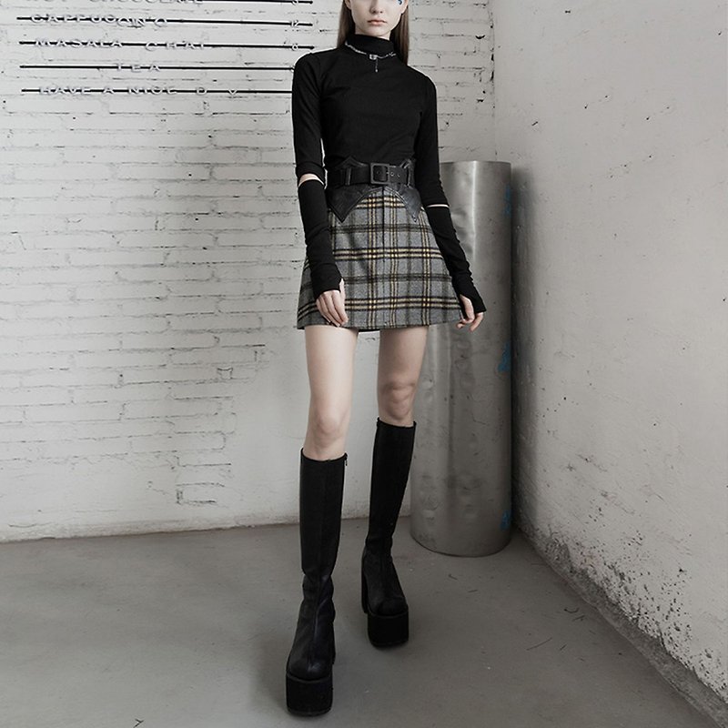 Punk Halloween Check Skirt - กระโปรง - วัสดุอื่นๆ สีดำ