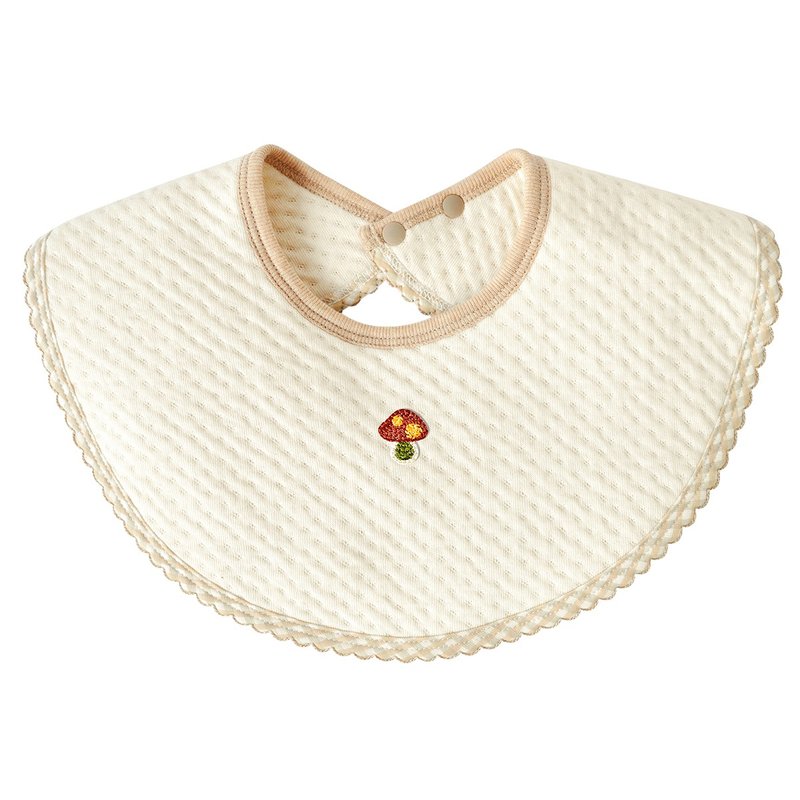 [SISSO Organic Cotton] Mushroom Bear Double Woven Air Cotton Bib - ผ้ากันเปื้อน - ผ้าฝ้าย/ผ้าลินิน ขาว