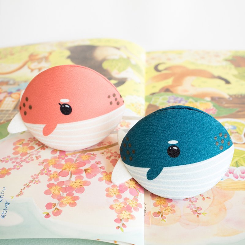 Pink and Blue whale couple coin purse for Valentine's day - 零錢包/小錢包 - 棉．麻 粉紅色