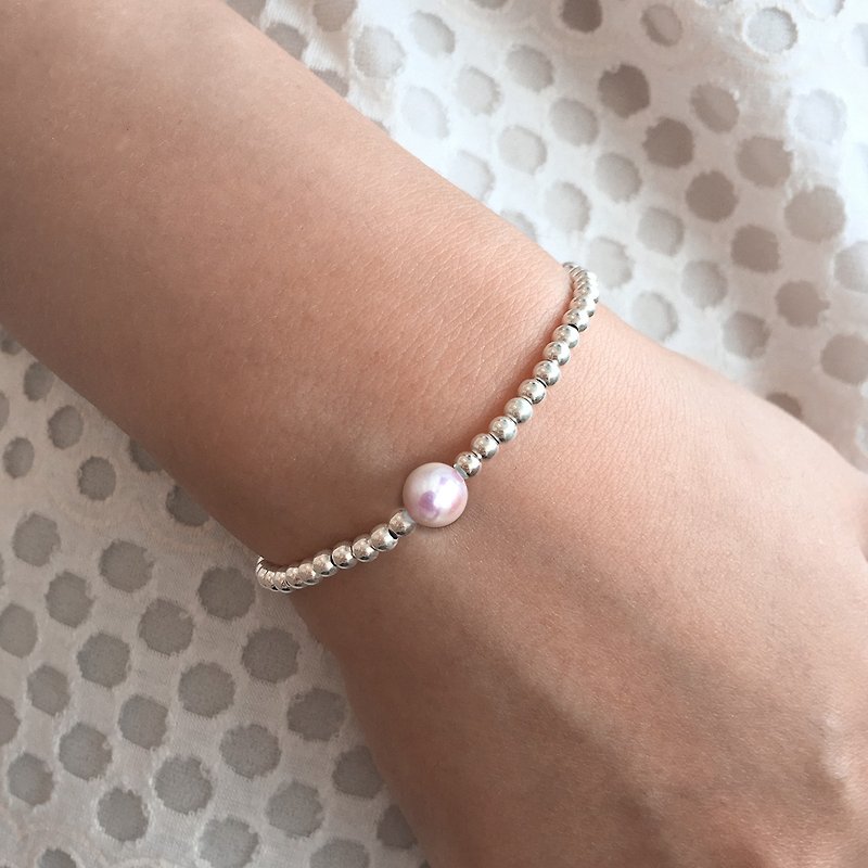 Pink Akoya Pearl Silver Ball Bracelet | Pearl Silver Bracelet | Akoya Pearl - สร้อยข้อมือ - เงิน 