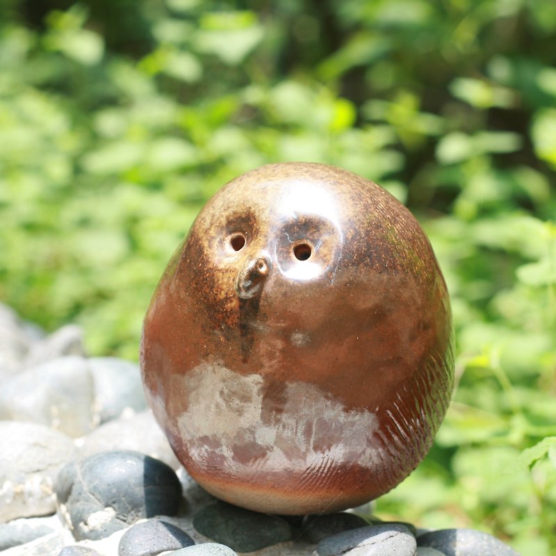 チャイルドペンキの陶器装飾品の祝福のフクロウ006 - 置物 - 陶器 ブラウン