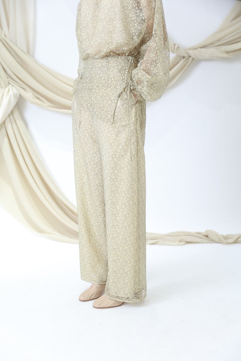 Faux two piece lace pants - กางเกงขายาว - เส้นใยสังเคราะห์ สีเหลือง