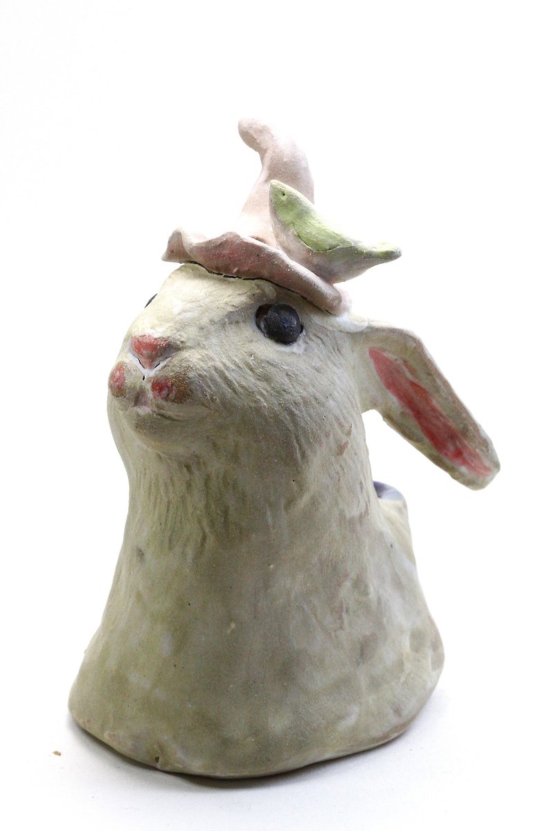 Pure hand pinch forest gentleman rabbit ornament/pen holder/toothbrush holder - กล่องเก็บของ - ดินเผา สีทอง