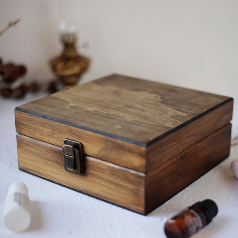 Walnut Import Wood Wax Oil MIT Wood Oil Wooden Box 25 Square 15ml Dirt pen ink essential oil wooden box - น้ำหอม - ไม้ 