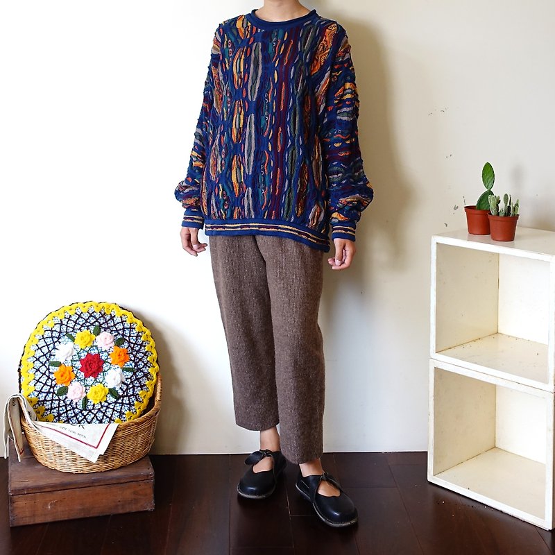 BajuTua / vintage / Australian system color neutral perspective terry cloth knitwear - Men's Sweaters - Cotton & Hemp Blue