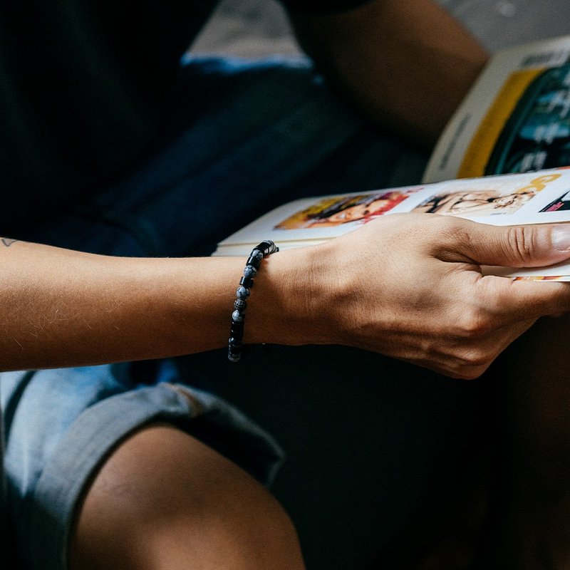 【NOUVELLE】黑雪 | 黑瑪瑙。雪花石手鍊 - 手鍊/手鐲 - 水晶 