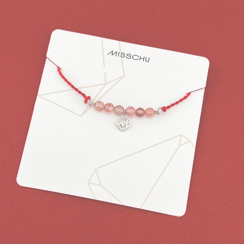 [Wax Braided Crystal Bracelet] Everyone loves strawberry crystal silver - Bracelets - Crystal Red