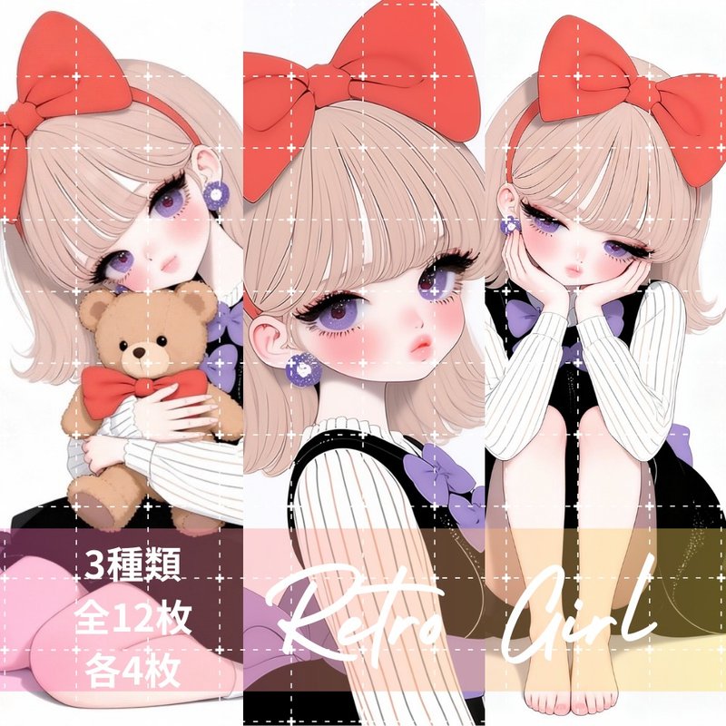 pinokkumashop 人物ステッカー 女の子ステッカー コラージュ素材 - 貼紙 - 紙 