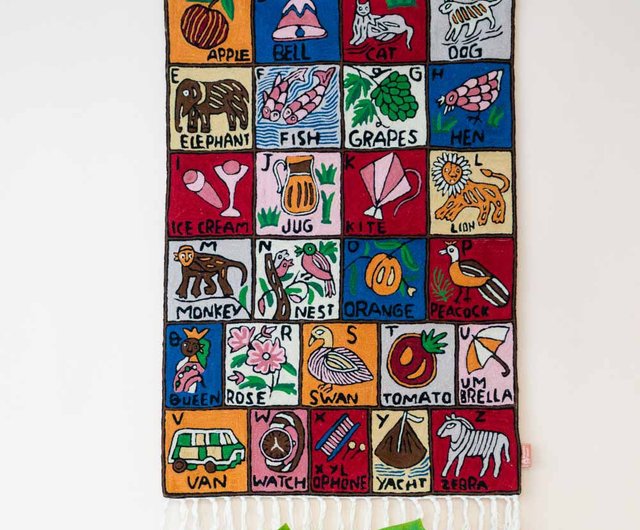 Kashmir Wool Woven Totem Tapestry ABC Animal Alphabet Blanket