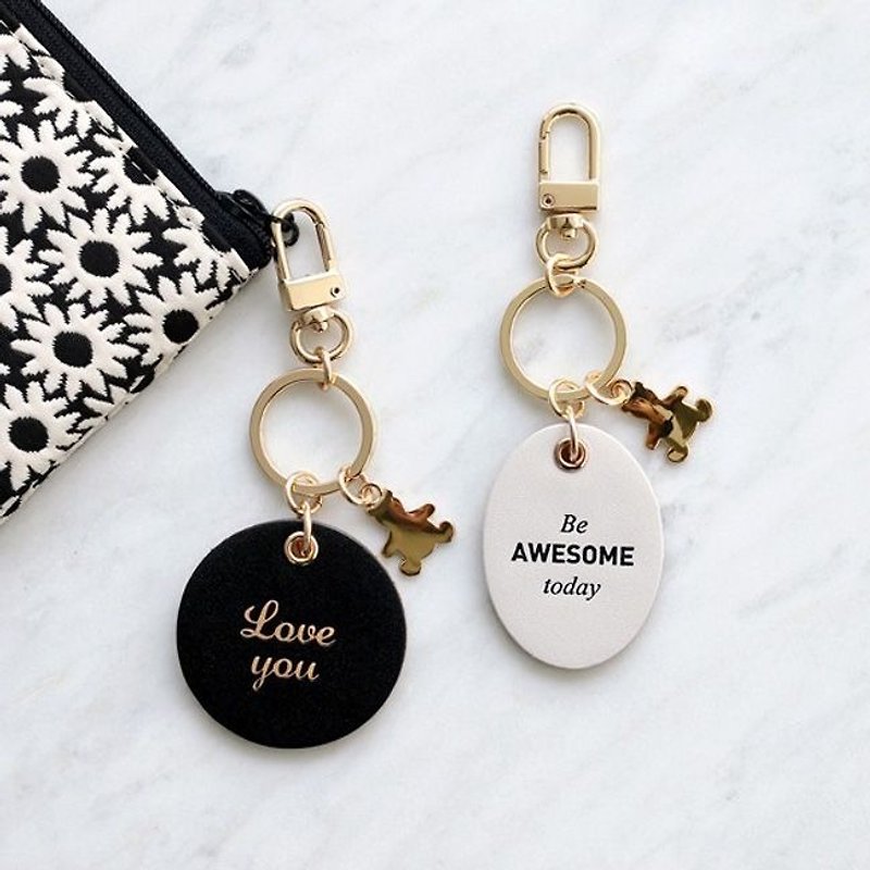 Iconic personality letter key ring strap - Awesome - white, ICO88271 - ที่ห้อยกุญแจ - หนังแท้ ขาว