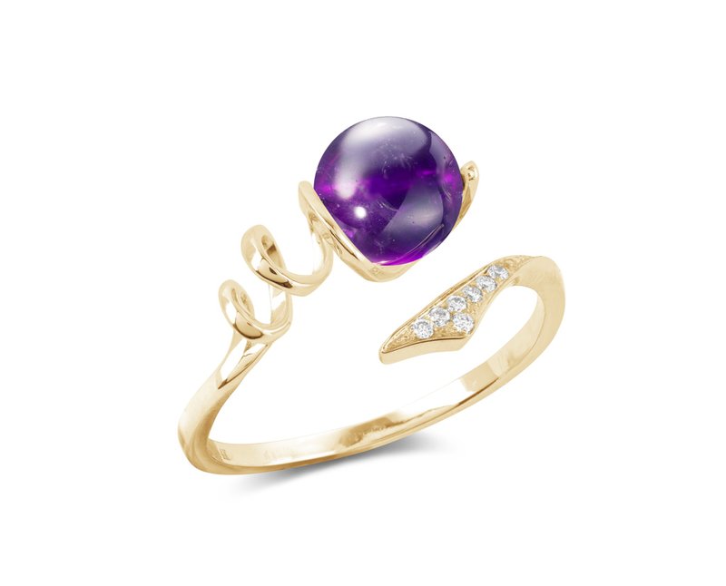 紫水晶獨特求婚戒指 14k黃金鑽石彗星結婚戒指 簡約星空定情指環 - 戒指 - 貴金屬 紫色