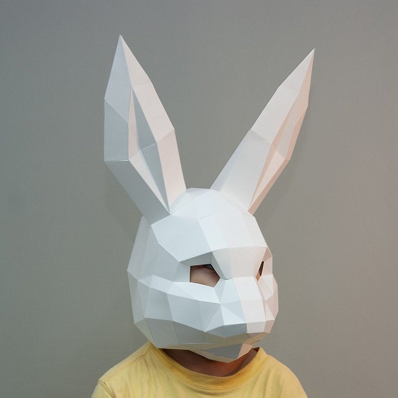 DIY hand-made 3D paper model decoration mask series-rabbit mask (younger) (4 colors optional) - ตุ๊กตา - กระดาษ ขาว