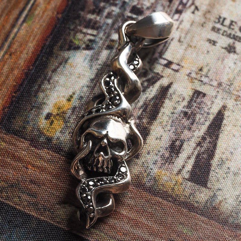 Carved Flame Skull Necklace Pendant 925 Sterling Silver Single Pendant Price - Necklaces - Sterling Silver Silver