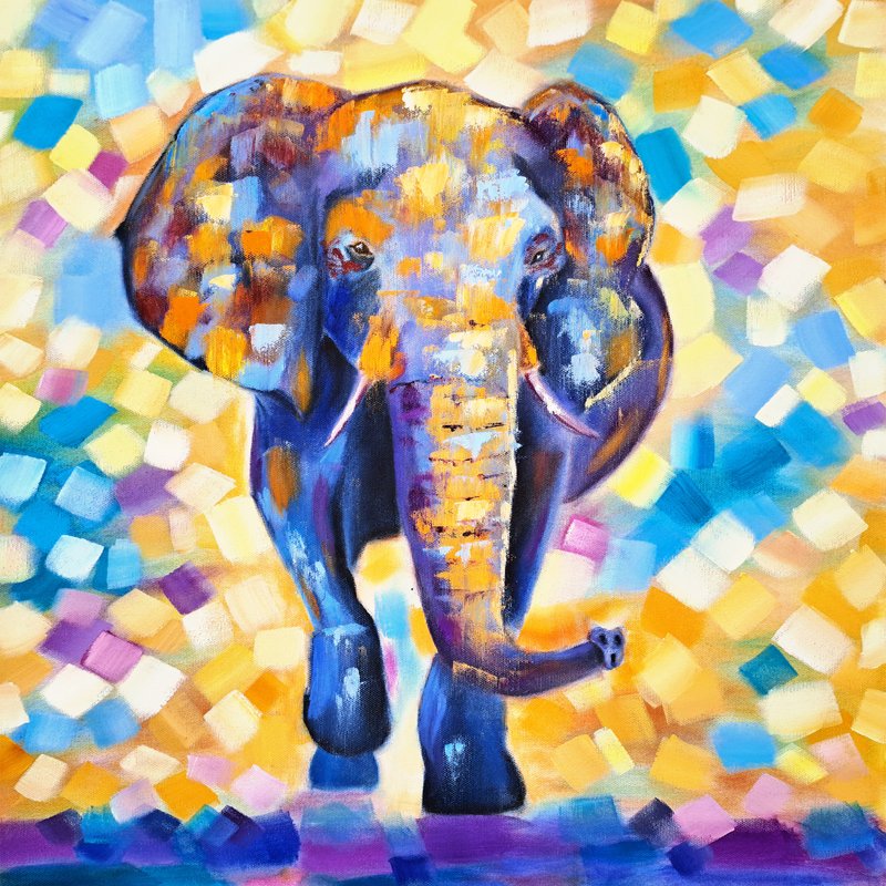Elephant Painting Animal Oil Painting African Artwork Original Wall Art - 海報/掛畫/掛布 - 其他材質 多色