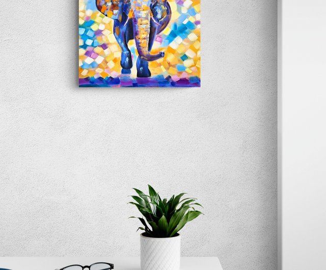 象の絵画 動物の油絵 アフリカのアートワーク オリジナルの壁の芸術