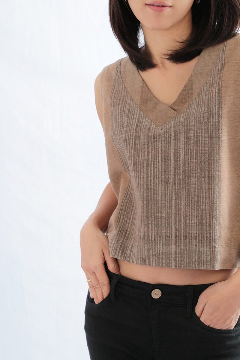 Cotton Blouse, Hand Spun, Natural Dyed / Brown (Padauk) - Women's Tops - Cotton & Hemp Brown