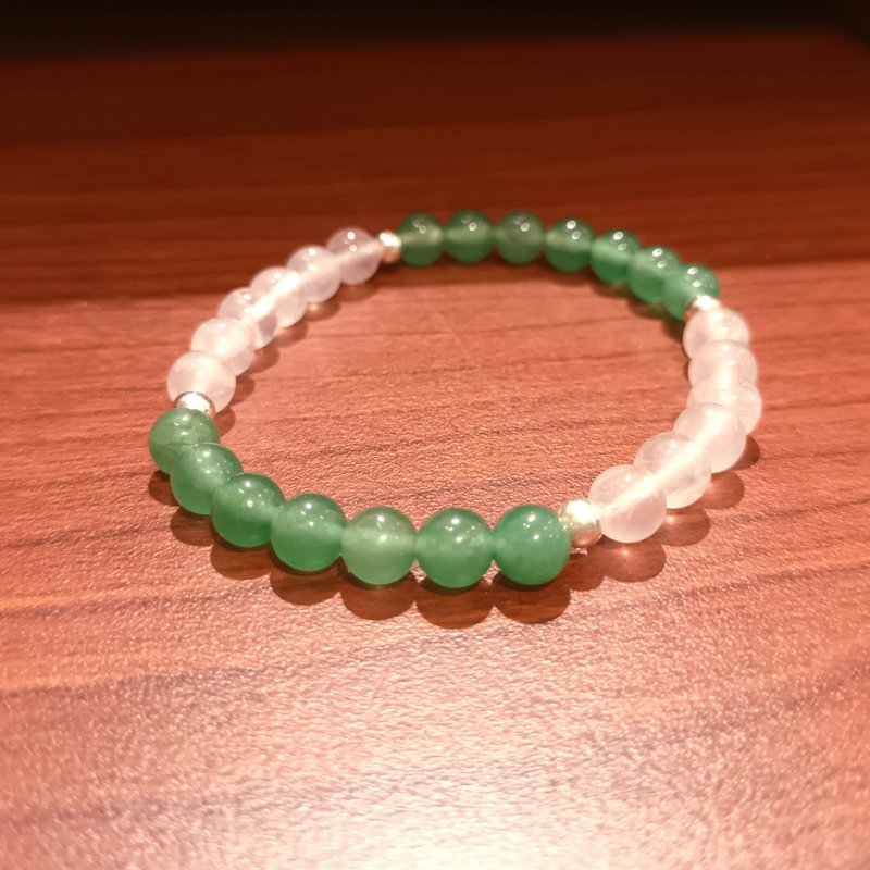 珠串設計手鍊 925銀+東菱玉+粉晶/跳色雙色簡潔手鍊 - 手鍊/手環 - 玉石 綠色