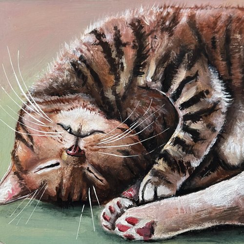 手描きの木箱ブラウントラ猫、鍵付き大きな収納ボックス、猫の絵