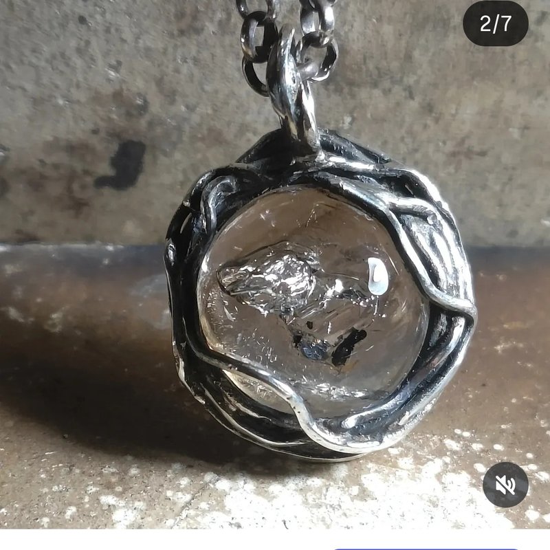 流沙水晶銀吊墬 /水已乾掉 - 項鍊 - 寶石 白色