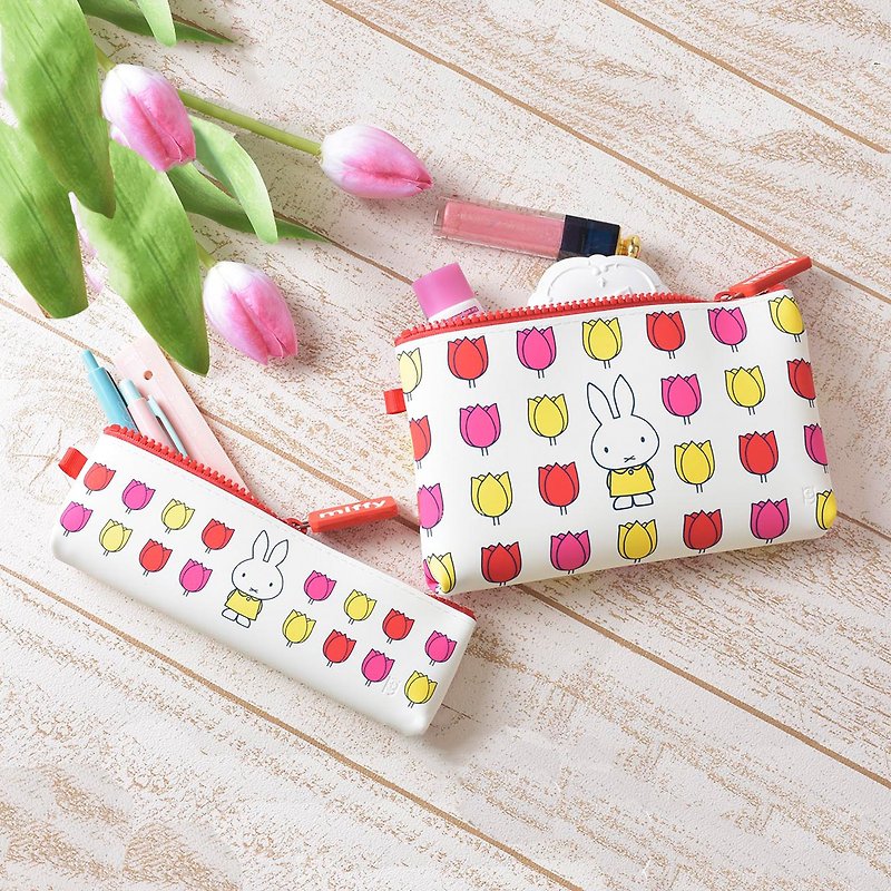 [Spring Limited Edition] miffy&tulips Miffy Rabbit and Tulip White Silicone Storage Bag / Pen Case - Toiletry Bags & Pouches - Silicone White