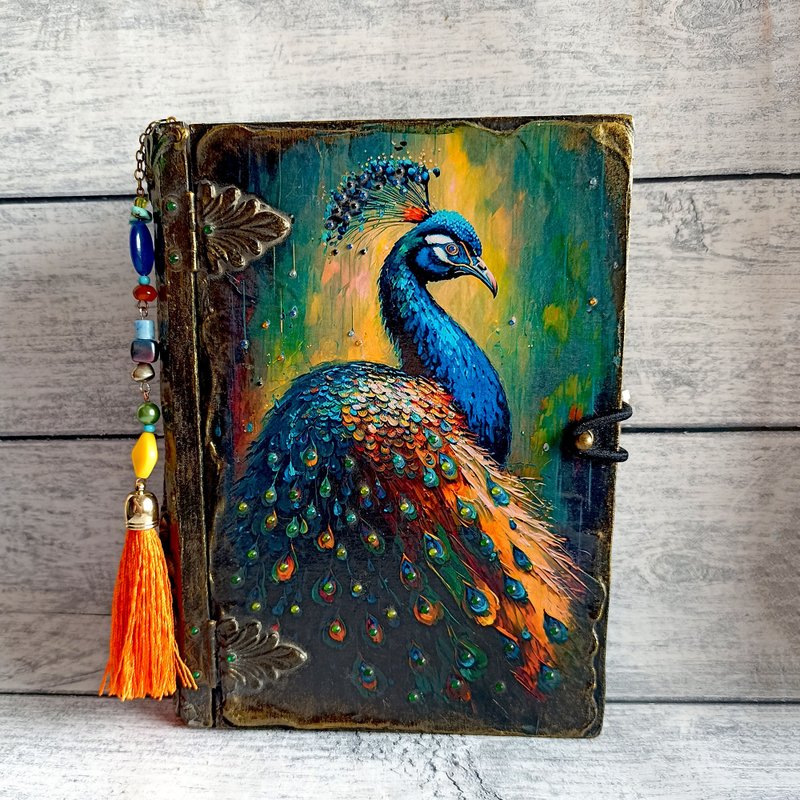 Book-Box Peacock,Card box,Keepsake box,Box for money,Banknote case,Jewelry box - 居家收納/收納盒/儲物盒 - 木頭 藍色