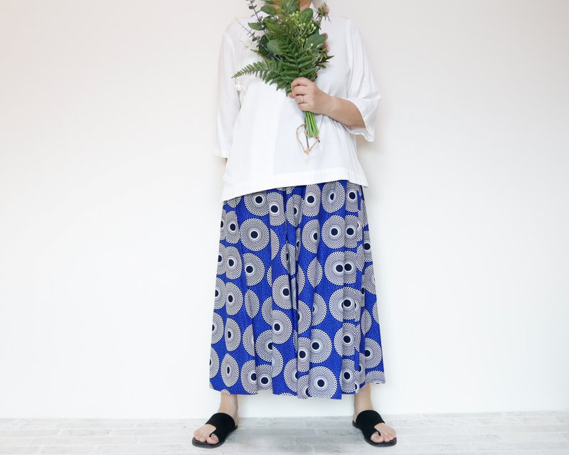 African print flared skirt -blue - Skirts - Cotton & Hemp Blue