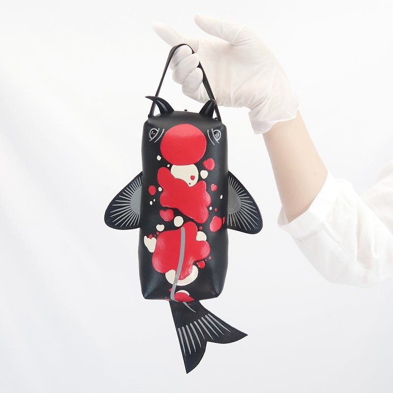 Koi fish pencil pouch bag,make up case, handmade bag for every day essentials. - 其他 - 人造皮革 黑色