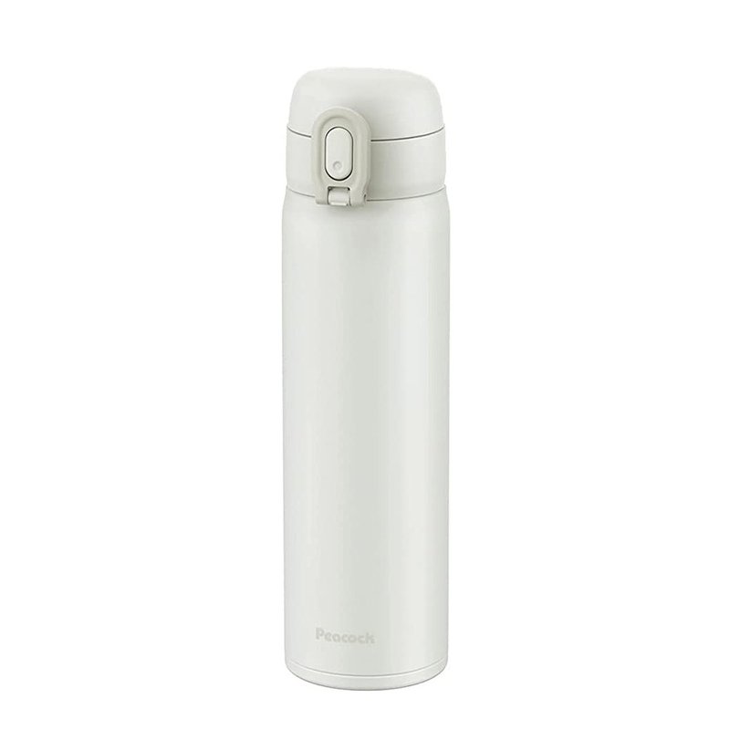 [Peacock] 600ML Stainless Steel thermos cup with lock-type pop-up lid and direct drinking port design-white - กระบอกน้ำร้อน - สแตนเลส ขาว