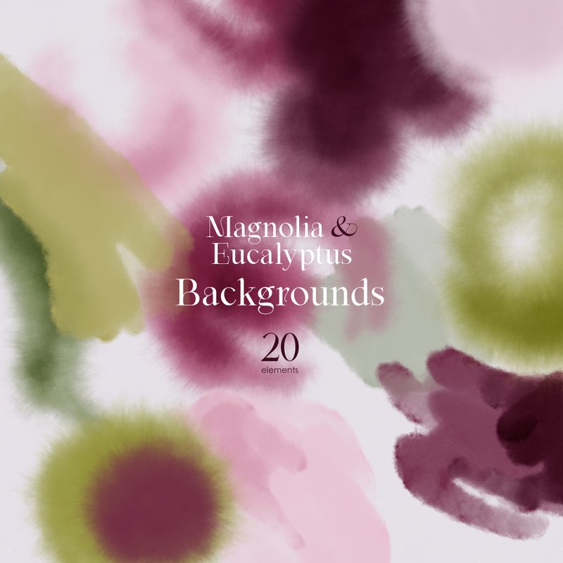 Magnolia & Eucalyptus. Watercolor backgrounds, color splash - 電子似顏繪/繪畫/插畫 - 其他材質 