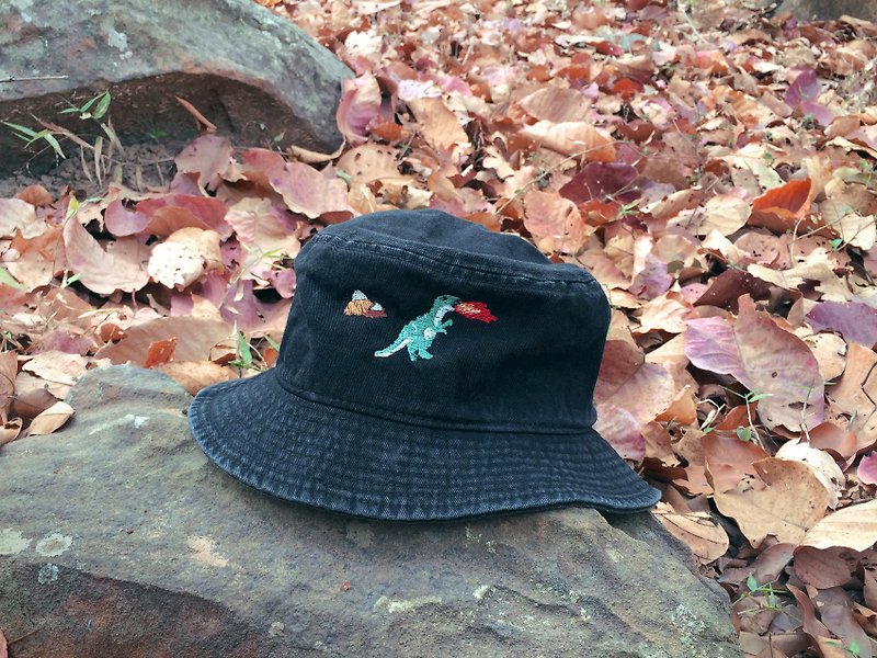 バケットハット 恐竜 刺繍 4色 - 帽子 - コットン・麻 多色