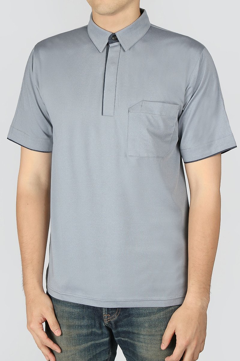 Reflective Turn-Sleeve Polo Shirt-Light Blue - เสื้อยืดผู้ชาย - ไฟเบอร์อื่นๆ สีน้ำเงิน