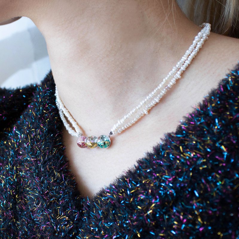 Holiday Snowball Double Pearl Necklace - 項鍊 - 玻璃 多色