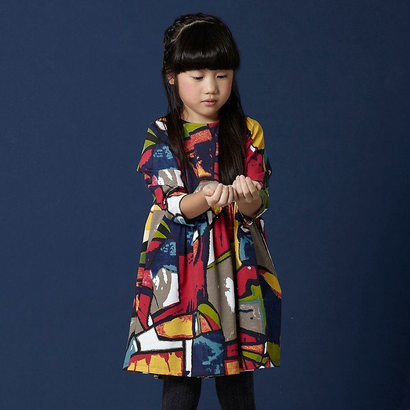 （2-6歳）Ángeles-印象のプリントラウンドネックのドレス - その他 - コットン・麻 