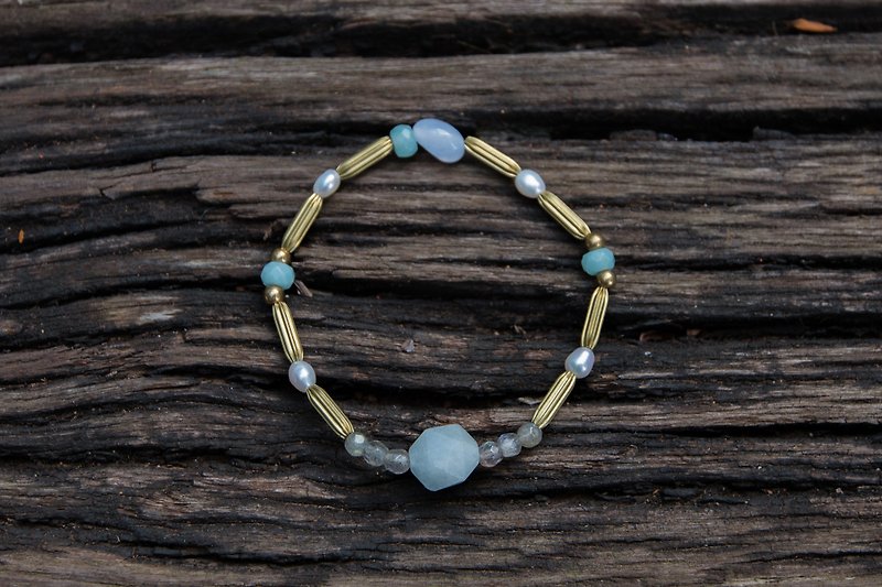 Wedding gift ∣ sapphire pearl Stone bracelet - สร้อยข้อมือ - เครื่องเพชรพลอย สีน้ำเงิน