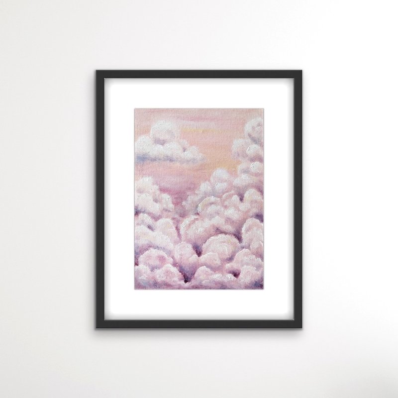 Pink Clouds Oil Painting - Cloud Sky Oil Painting, Landscape Painting - 牆貼/牆身裝飾 - 其他材質 粉紅色