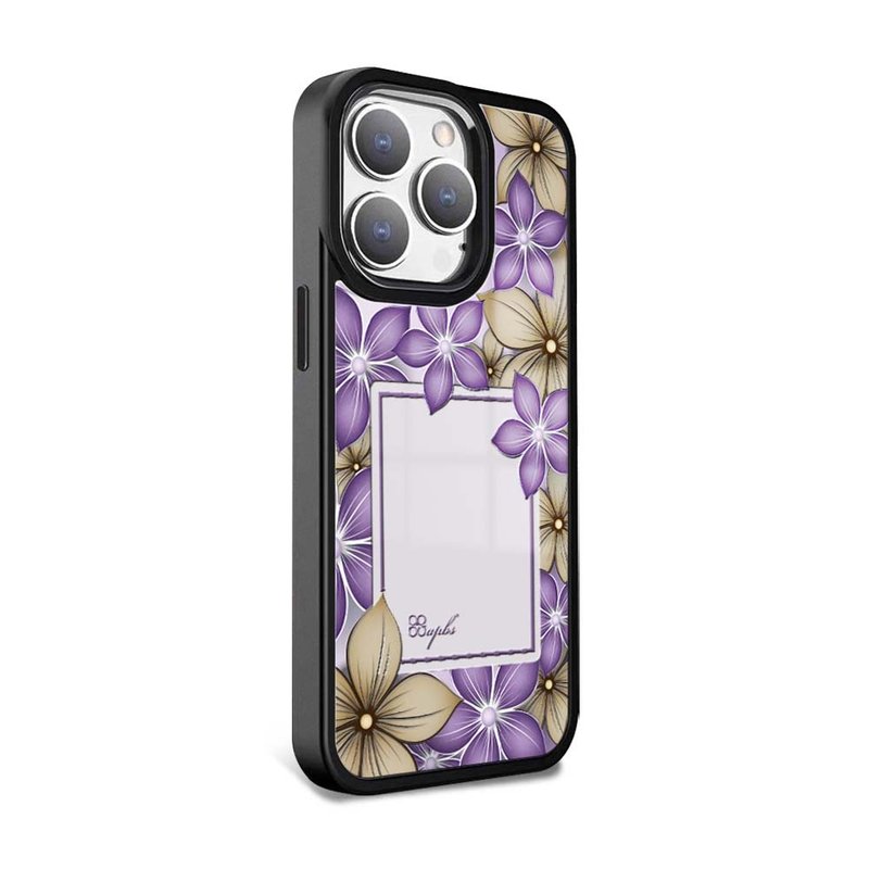 iPhone 15 series military-standard anti-fall alloy frame magnetic mirror phone case-Purple Gold Roland-Black Frame - เคส/ซองมือถือ - วัสดุอื่นๆ หลากหลายสี