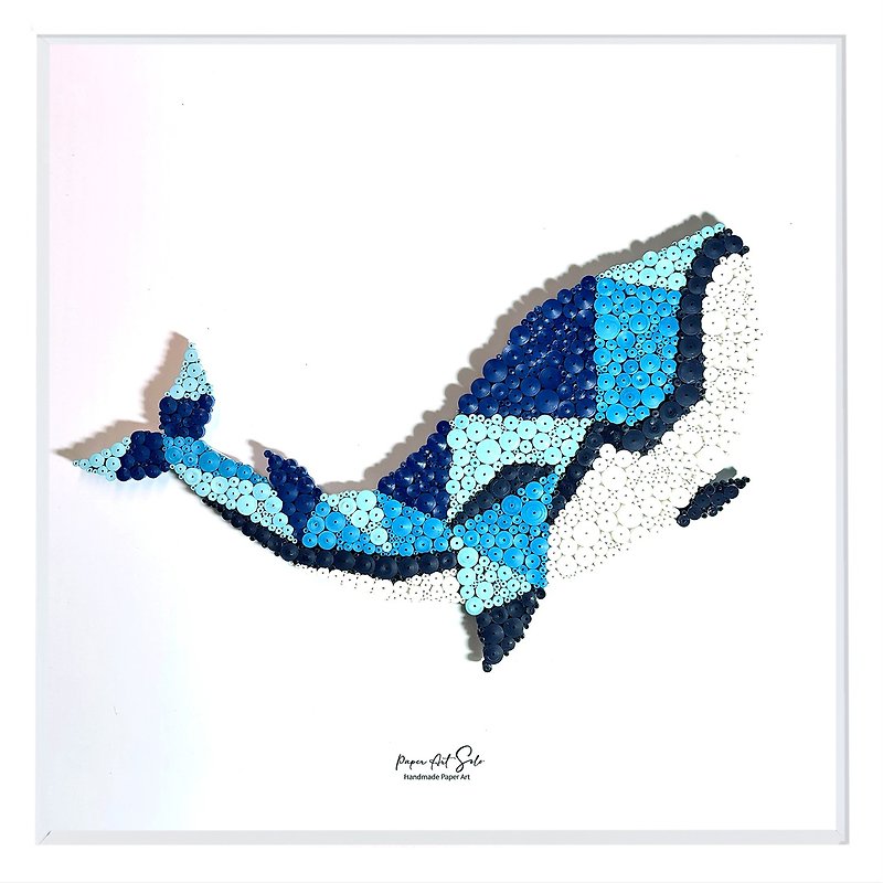 Handmade Paper Art - Whale (w. Glass Plate Frame) - Items for Display - Paper Blue