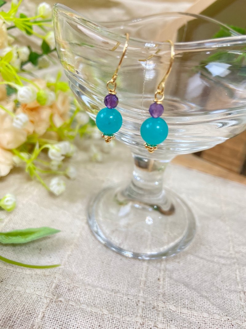 Amazonite Stone earrings - ต่างหู - คริสตัล สีน้ำเงิน