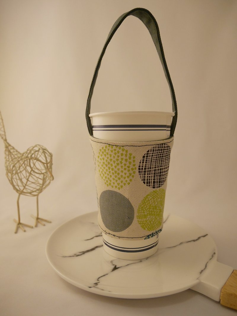 Spring and Jingming Warm Green Dots Takeaway Cup Bags - Beverage Holders & Bags - Cotton & Hemp Green