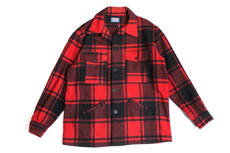 [3thclub銘仁棠] PENDLETON 羊毛紅格紋大衣 vintage PED-001 - 外套/大衣 - 棉．麻 紅色