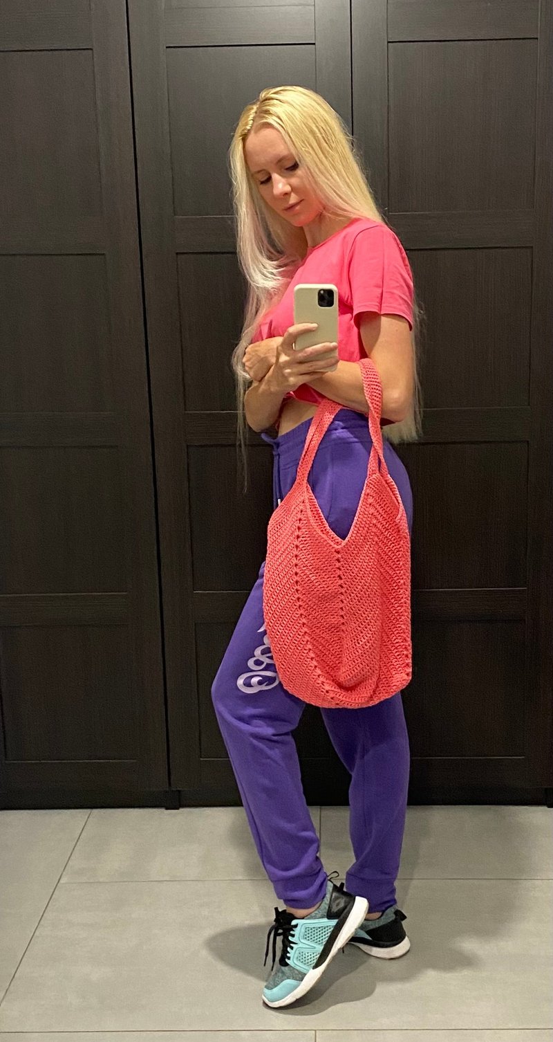 Cotton Tote handbags, crochet pink bag, - 手提包/手提袋 - 棉．麻 粉紅色