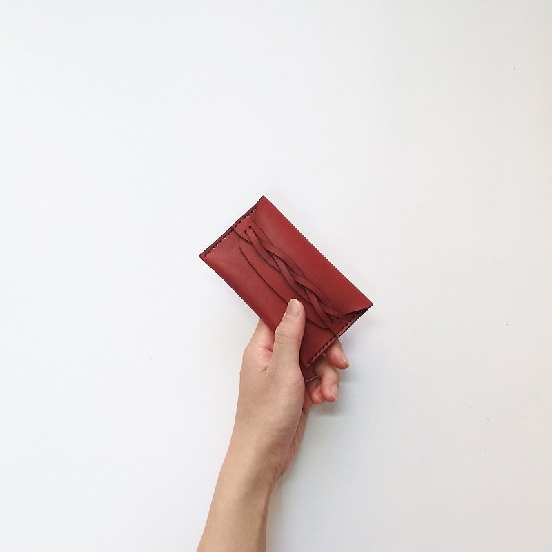 Weave Leather card case-classic handmade gift - ที่เก็บนามบัตร - หนังแท้ สีแดง