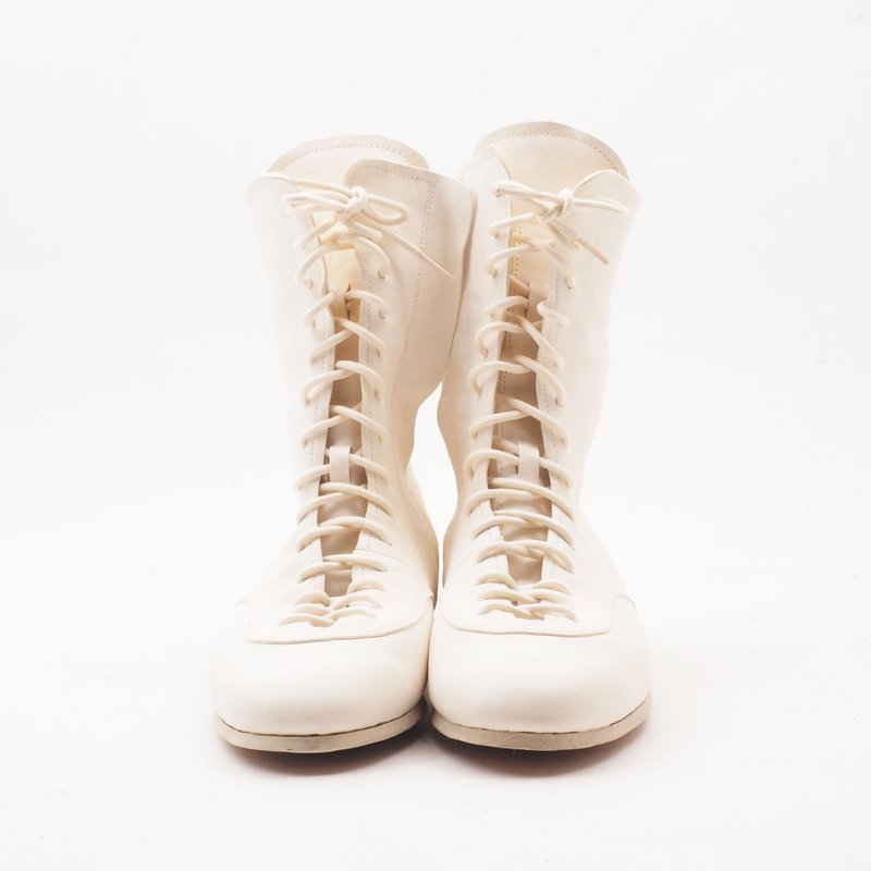 lace up long boots (white)/カンガルー革ほか/革靴/b01103 - 女長靴/高筒靴 - 真皮 白色