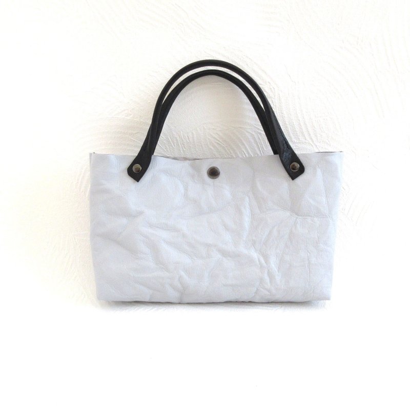 小さくても収納抜群・牛革・三角マチのレクタングル・ミニトート・ウォッシャブルグレー・0651 - 手提包/手提袋 - 真皮 灰色